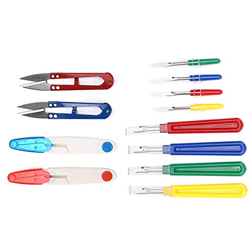 Seam Ripper Kit 14 Pcs with Scissors, Stainless Steel Stitch Remover Tool for Sewing, Ergonomic Thread Unpicker with Protective Cover for Fabric, Quilting, Embroidery, and DIY Craf