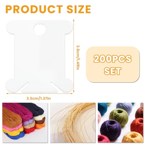 200 Pcs Embroidery Floss Bobbins, Cross Stitch Thread Storage Set, White Sewing Machine Bobbin, Plastic Thread Holder Sewing Storage for DIY Craft Cotton Thread Sewing Storage