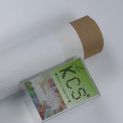 KCS 3 pc of 15" x 18"(38cmx45cm) 18 Count Cross Stitch Cotton Aida Cloth Needlework Rolled Fabric Box,18CT,White+Antique White+Khaki - color: White+antique White+khaki, size: 18CT