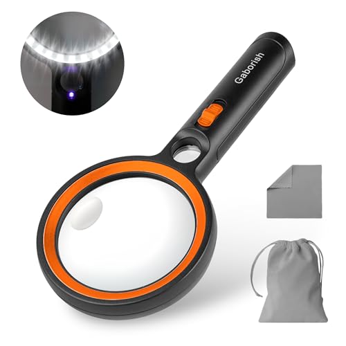 Magnifying Glass with 30 LED Lights, 10X 20X 45X Handheld Illuminated - color: Black & Orange