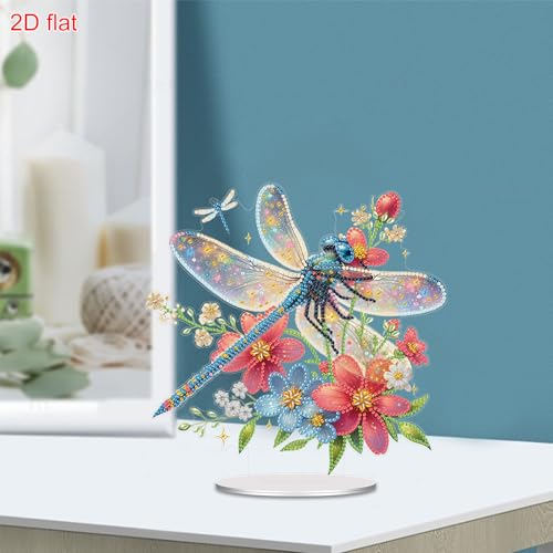POETRYDRAW Diamond Art Ornament Desktop Kit Dragonfly, Stand Up Diamonds Painting Ornament for Adults, 5D DIY Special Diamond Gem Craft Tabletop Placement Board Kit - color: Dragonfly