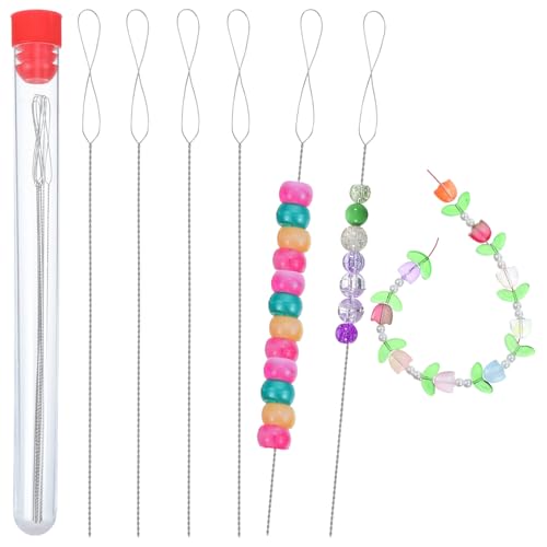 Ouligay 6 Pcs Beading Needles for Jewelry Making, Twist Bead Threader, Big Eye Bead Needle, Beading Supplies Tool for Beaded Bracelets, Necklaces, DIY Handmade