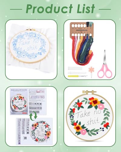 ERKOON Embroidery Kit for Beginners, Flower Cross Stitch Set for Include Embroidery Cloth Hoops Threads for Craft Lover Hand Stitch with Embroidery Skill Techniques (Happiness Wreath) - color: Happiness Wreath