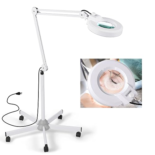 15X Magnifying Floor Lamp with 5 Wheels Rolling Base for Estheticians - 2,200 Lumens LED Dimmable Light with Magnifying Glass, Lighted Magnifier for Reading, Crafts, Sewing, Close Work, Estheticians - size: 15X
