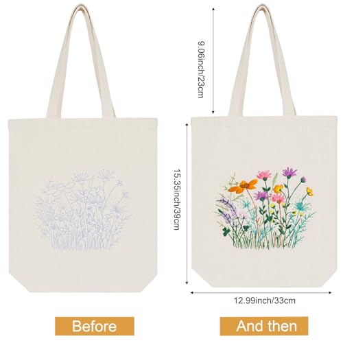 Embroidery Kit Canvas Tote Bag, Hand Embroidery Kit with Floral Pattern for Beginners, Cross Stitch Kits for Adults, Arts and DIY Crafts Kits, Embroidery Starter kit with Embroidery Bag and Tools - color: Beige Multi