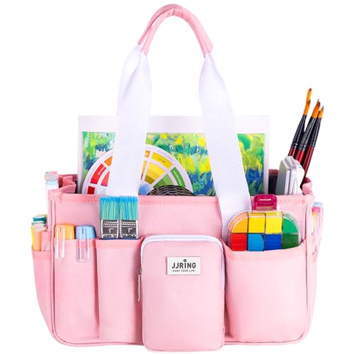 JJRING Foldable Craft Organizer Tote with Zipper & Divider, Pink - color: Pink, size: Small