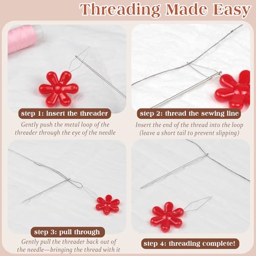 Embroidery Needle Threader Set – 12pcs Plastic Flower-Head Tools for Hand & Machine Sewing, Cross Stitch, Knitting, Quilting (Mixed Colors)