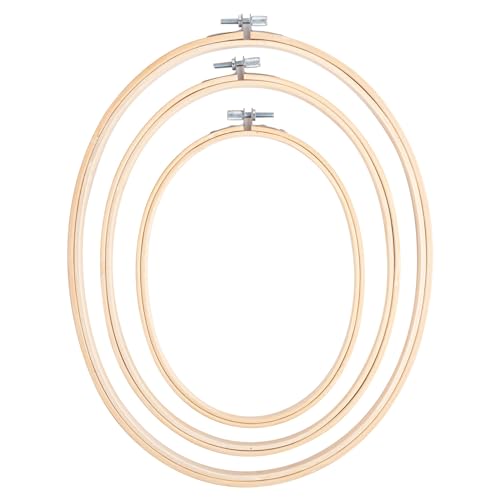 Framendino, 3 Pack 3 Sizes Oval Embroidery Hoops Bamboo Circle Cross Stitch Hoop Ring Frames for Sewing DIY Craft