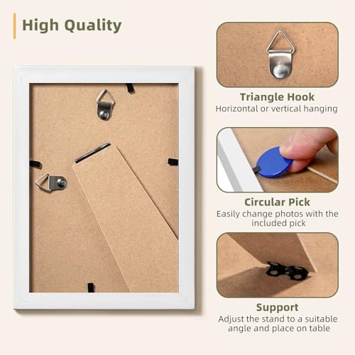 HappyHapi 4x6 Picture Frame Set of 5, Wall or Tabletop Display, White - color: White, size: 4x6