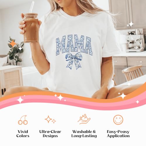 Kaciola 30 Sheets Mama DTF Transfers Ready to Press, Blessed Mama Iron on Transfers Stickers Mom Iron on Decals for T Shirts Hoodie DIY Crafts - color: Mama