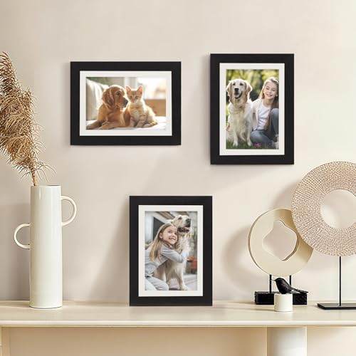 TOFOREVO 5x7 Picture Frames with 4x6 Mat Set of 2, Black - color: Black Wood Grain, size: 5x7