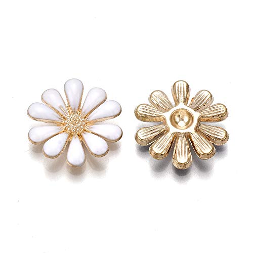 Beadthoven 50pcs 18mm Enamel Daisy Flower Cabochons No Hole Golden Metal Floral Blossom Cameo Cabochon Charm Beads for DIY Jewelry Making Supplies - color: Daisy-Enamel#18mm