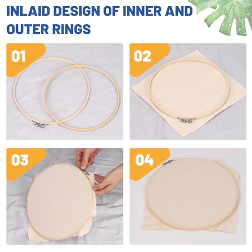 Glarks 78pcs Linen Fabric Embroidery Set Includes 50pcs Stitch Embroidery Thread 6pcs Embroidery Linen Cloth 6pcs Bamboo Circle Cross Stitch Hoop 10pcs Sewing Needles and 6pcs Tailoring Tools