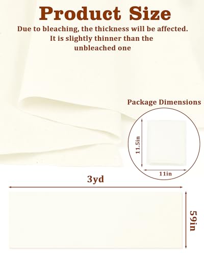 FIVEIZERO 100% Cotton Muslin Fabric by The Yard,59in x 3yd Cream Bleached Cotton Muslin Cloths–Medium Weight Beige Calico Fabric for Sewing,Quilting,Embroidery,Crafts & Apparel Projects - color: Cream, size: 3 yards pre cut