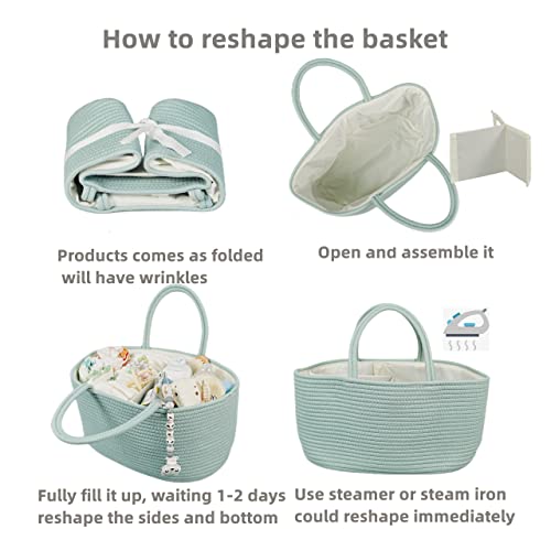 XUANGUO Large Cotton Rope Baby Diaper Caddy Organizer Basket Light Green - color: light green, size: Large