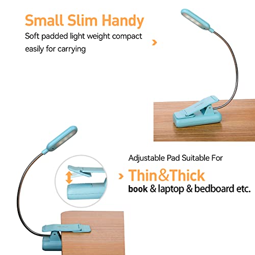 VAVOFO Rechargeable Book Light, Blue Light Blocking, Amber 1600K Clip On Reading Light, Eye Care 7 LEDs Kids Book Light for Reading in Bed with Power Indicator for Bookworms (Mint Blue) - size: 1-Pack Mint Blue