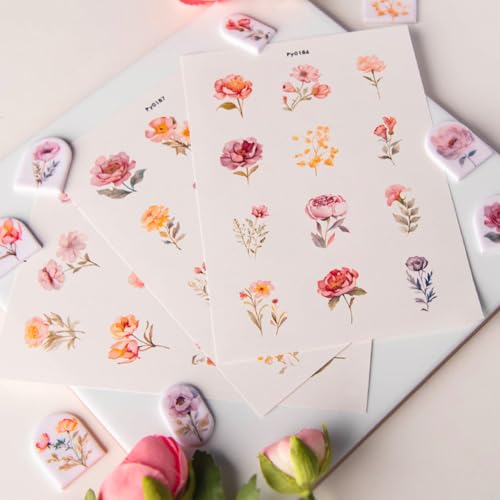 KABAKE Polymer Clay Transfer Paper 4 PCS Colorful Flowers Water Soluble Transfer Sheet for Earrings Jewelry Making - color: Wild Flower