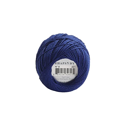 Rhapsody Pearl Cotton Thread Size 8 Crochet Thread Perle 12 Balls Set Hand Knitting, Embroidery, Sashiko, Cross-Stitch, Sewing, Needlepoint, DIY, Quilting (DK Royal Blue, Col. 421) - color: DK Royal Blue, Col. 421