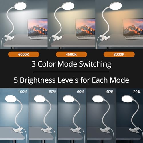 iFalarila Reading Light with Remote, LED Desk Lamp Clip on [1H Timer & Nightlight] RA>95 Dimmable Flexible Gooseneck, Reading Lamp with Clamp for Table - 3.5'' (Adapter Included) - style: 3.5'' White