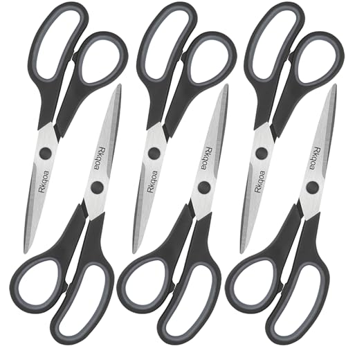 Black 6 Scissors Pack, Rkqoa 8" All Purpose Sharp Scissor for Everyday Use - color: Black 6 Pack
