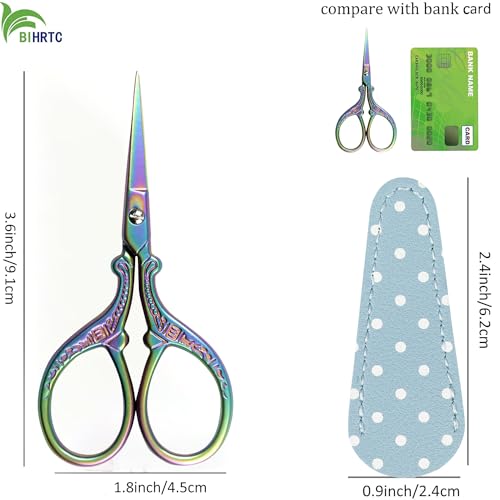 BIHRTC Small Craft 3.6inch Rainbow Scissor with Leather Cover Stainless - color: Rainbow