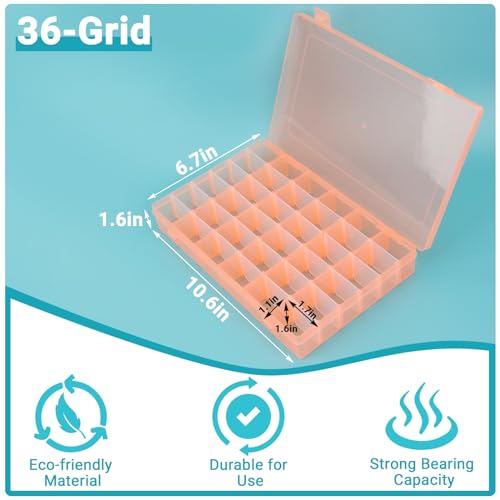 Nail Art Organizer Box, Cosics 36-Grid Orange Empty False Nail Tip Storage Box Organizing Containers for Nail Crystals, Rhinestones Nail Accessories with Adjustable Plastic Dividers - color: Orange, size: 36 Grids-1 Pack
