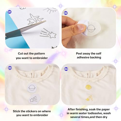 Magibeads 60Pcs Moon Sun Star Water Soluble Embroidery Stabilizer Adhesive Stick and Stitch Embroidery Transfer Paper for Hand Sewing Beginners Adults - color: Moon & Sun & Star