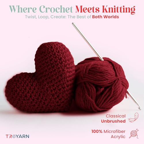 TROYARN Summer (4- Skeins Pack) Silk Effect Hand Knitting Yarn Crochet Art Lace Craft 100% Microfiber Acrylic 4x100 gr (4x383 yds) (105057 - Claret Red) - color: 105057 - Claret Red, size: 4 Skein