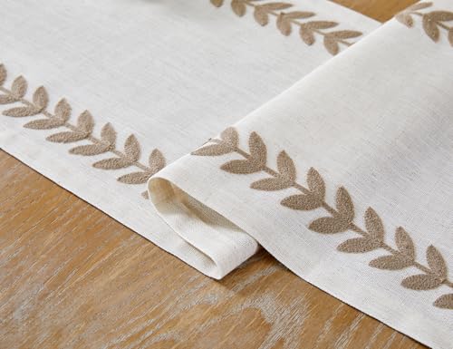 Linen Embroidered Table Runner, Taupe Table Runners 48 Inches Long - color: Taupe, size: 13×48 Inch