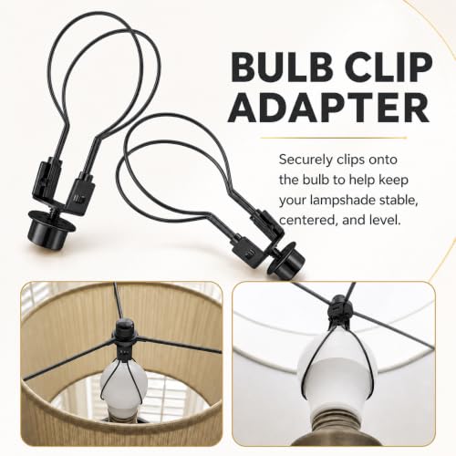 Creative Hobbies® Lamp Shade Light Bulb Clip Adapter Clip on with Shade Attaching Finial Top, Black Color | 2 Pack - color: Black