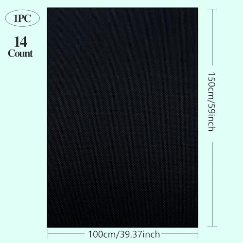 Zhenqing Black 14-Count Aida Cloth for Cross Stitch -Oversized 39x59Inches (100x150cm) Pre-Cut Embroidery Fabric -ProfessionalGrade Cotton Craft Supplies for DlY Needlework Projects - size: 39*59inch