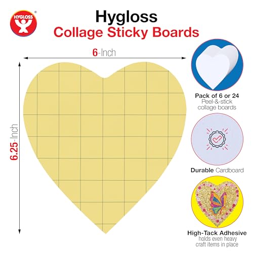 Hygloss Sticky Heart Craft Boards - 24 Pack 6-Inch Self Stick Collage Boards for Kids - Peel & Stick Mounting Boards for Art Projects, School Crafts, Classrooms, and DIY Displays - size: 24-Pcs, style: Heart 6"