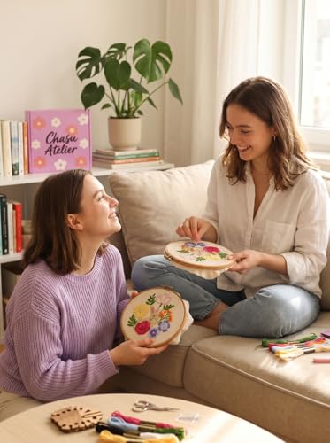 Embroidery Kit for Beginners Adults & Teens - Complete Starter Set with Rabbit & Flower Patterns, Practice Samples, Embroidery Hoop, Threads & Needles - DIY Hand Embroidery Craft Gift