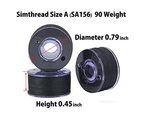 Simthread 144pcs Size A SA156 90WT Prewound Bobbin Thread - Black - color: 90wt Black