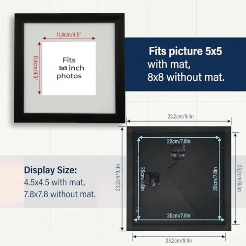 8x8 Photo Frame Gallery Picture frame with 5x5 mat,Freestanding and Wall Mountable,Black - color: Black, size: 8x8