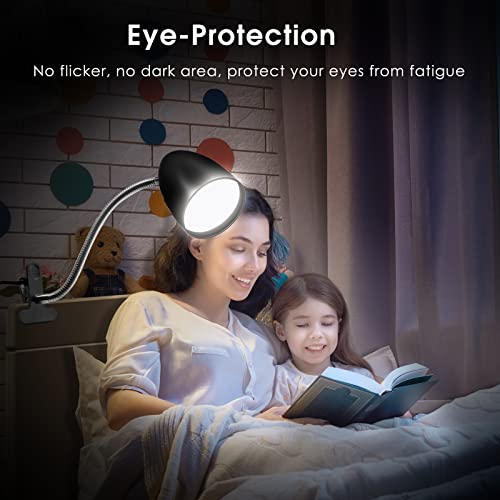E ENERGETIC LIGHTING Clip on Light for Bed, Non-Dimmable Clip on Reading Light for Bed, 4000K Cool White, 3.5W 240 LM Desk lamp with clamp, Eye Protection, ETL Listed, Black - color: Clip Lamp-Black
