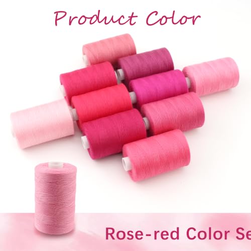 Sewing Thread 10 Color Sewing Industrial Purpose 1000 Yards Per Spool 40S/2 Polyester for DIY Sewing Machine,Embroidery Machine,Hand Sewing (Rose Red) - color: Rose Red