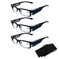 3 Pack Reading Glasses with Lights and Magnifier Reading Glasses with Lights in The Frame Bright Led Readers Magnifying Glass with Light for Men Women Led Readers Eyeglasses+2.0