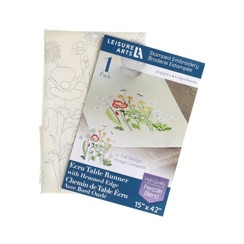 Leisure Arts Table Runner 15"X42" Ecru Poppies, Kitchen Table Runner, Embroidery Kit, Kitchen Runner, Cross Stitch Kits for Beginners, Embroidery Patterns, Fabric