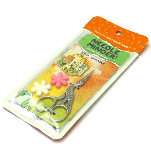 Awesome Pattern Studio Needle Minder Set – Kyiv Magnetic Needle Minder + 2 Needle Threaders + Crane Scissors. Enamel Pin for Cross Stitch, Embroidery and Craft - size: Kyiv Set #2