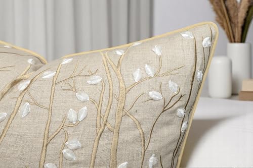 VAGMINE Embroidered Magnolia Branch 18x18 Throw Pillow Cover, Natural - color: Natural-forest, size: 18" x 18" (Pack of 1)