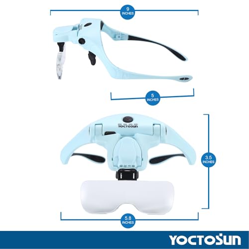 YOCTOSUN Magnifying Glasses with 4 LED Lights, 1X to 3.5X Head Magnifier - color: Light Blue
