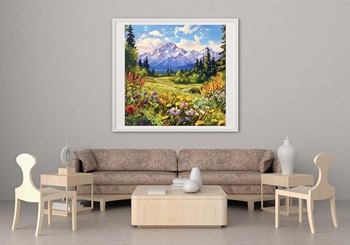 Moohue 14CT Counted Cross Stitch Kits for Adults Mountain Flowers Advanced Stamped Cross Stitch Kits for Adults (Mountain 4) - color: Mountain 4