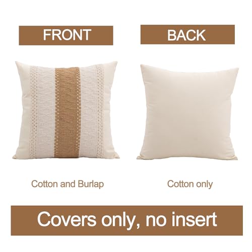 Throw Pillow Covers 20 x 20 Inch 1PC for Farmhouse Living Room, Cotton & Burlap Textured Striped Woven Boho Pillow Covers (Beige & Brown, Single Striped) - color: Single Striped, size: 20" x 20" (Pack of 1)