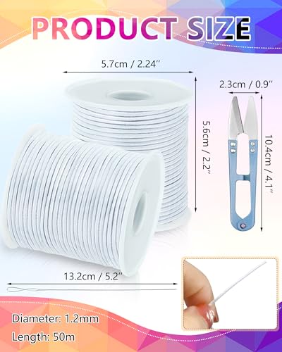 FIVEIZERO 2 Rolls 1.2mm White Elastic Bracelet String, 330 Ft - size: 1.2MM, style: White