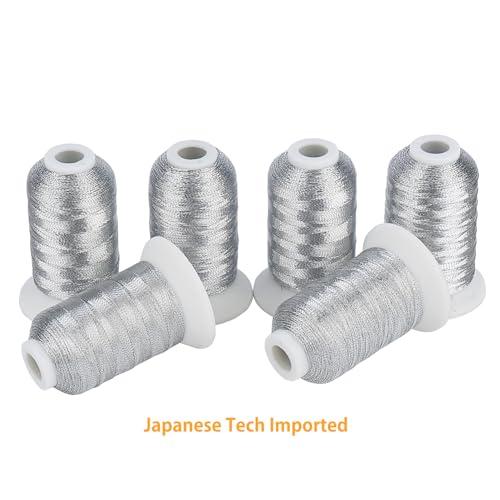 Simthread 6 Silver Metallic Embroidery Machine Thread 500M(550Y) for Embroidery and Decorative Sewing - color: 6 Silver