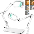 Veemagni 12X Rectangle Magnifying Glass with Light and Stand, 5 Color Modes Stepless Dimmable, 2-in-1 LED Lighted Desk Lamp & Clamp, Hands Free Magnifier for Reading Crafts Painting Close Work - White - color: White