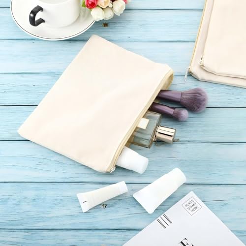 Gejoy 10 Pack Blank Canvas Cosmetic Bags Zipper Pouch DIY,L,Beige - color: Beige, size: Large