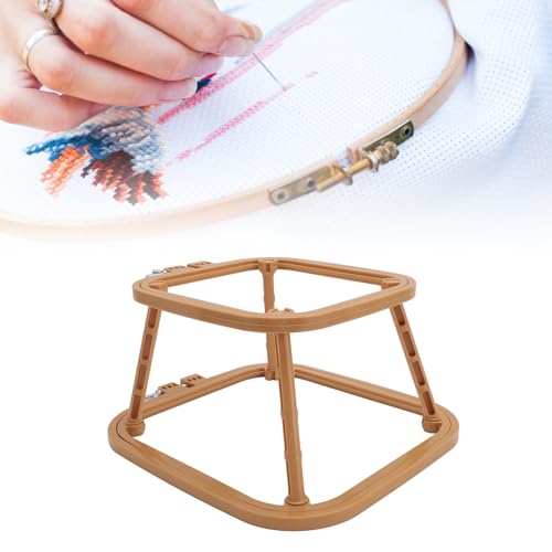 2-Layer Embroidery Frame Stand, Adjustable ABS Double Hoop - style: Khaki