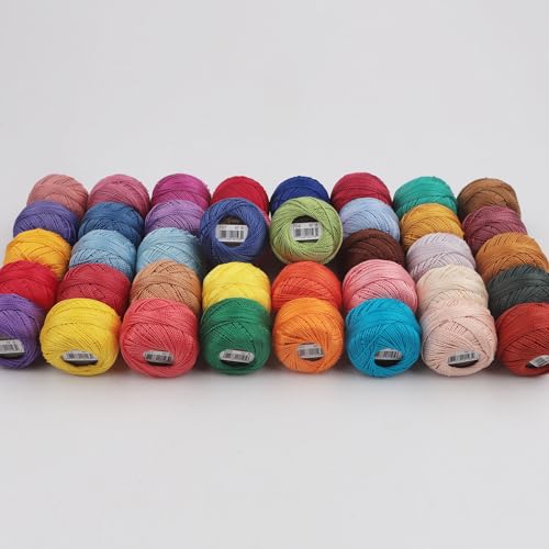 40 Colors Size 8 Double Mercerized Egyptian Long Staple Cotton Pearl Thread 5 Grams Ball Rainbow Color Embroidery Thread for Crochet Hardanger Cross Stitch Hand Embroidery (40D) - color: 40D